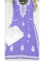 Rayon Lavender Casual Wear Lucknowi Chikankari Work Readymade Kurti With Plazzo